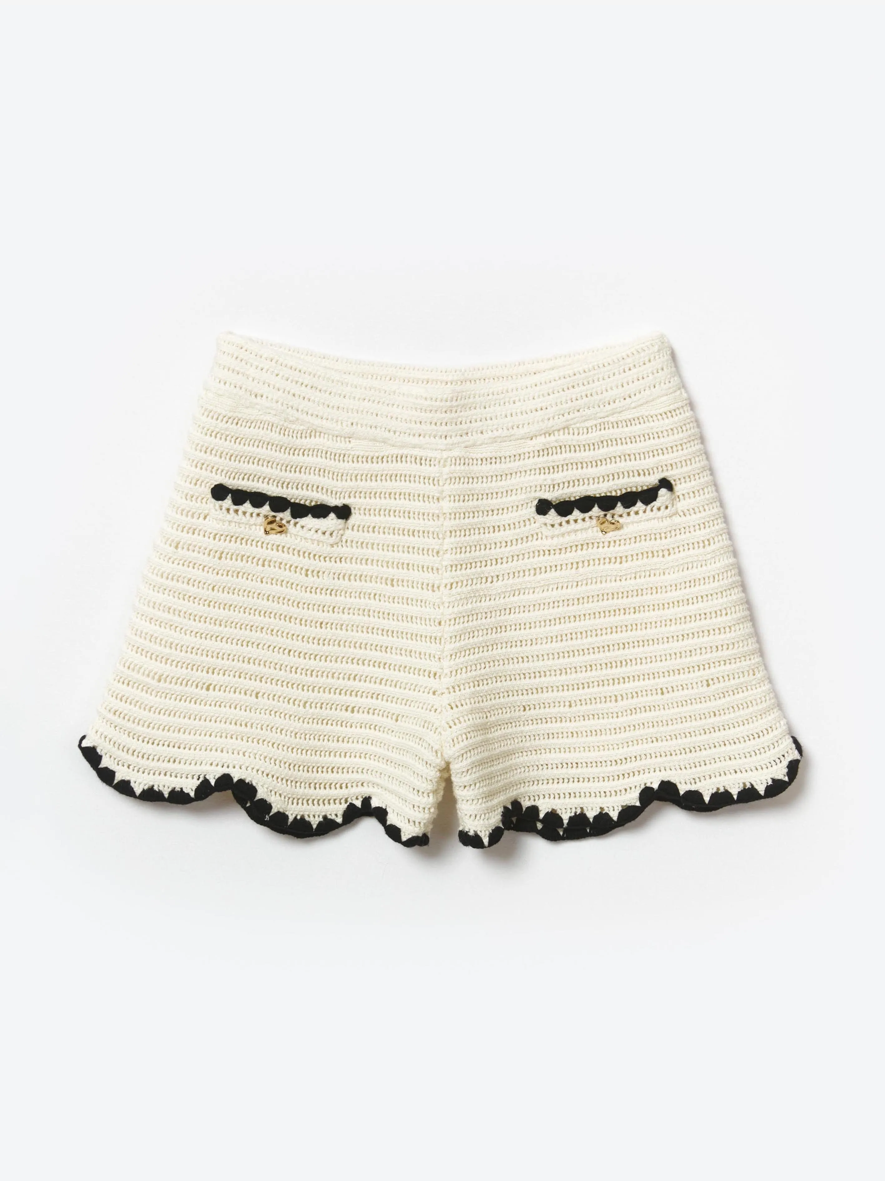 Self Portrait Girls Crochet Mini Shorts in Ivory