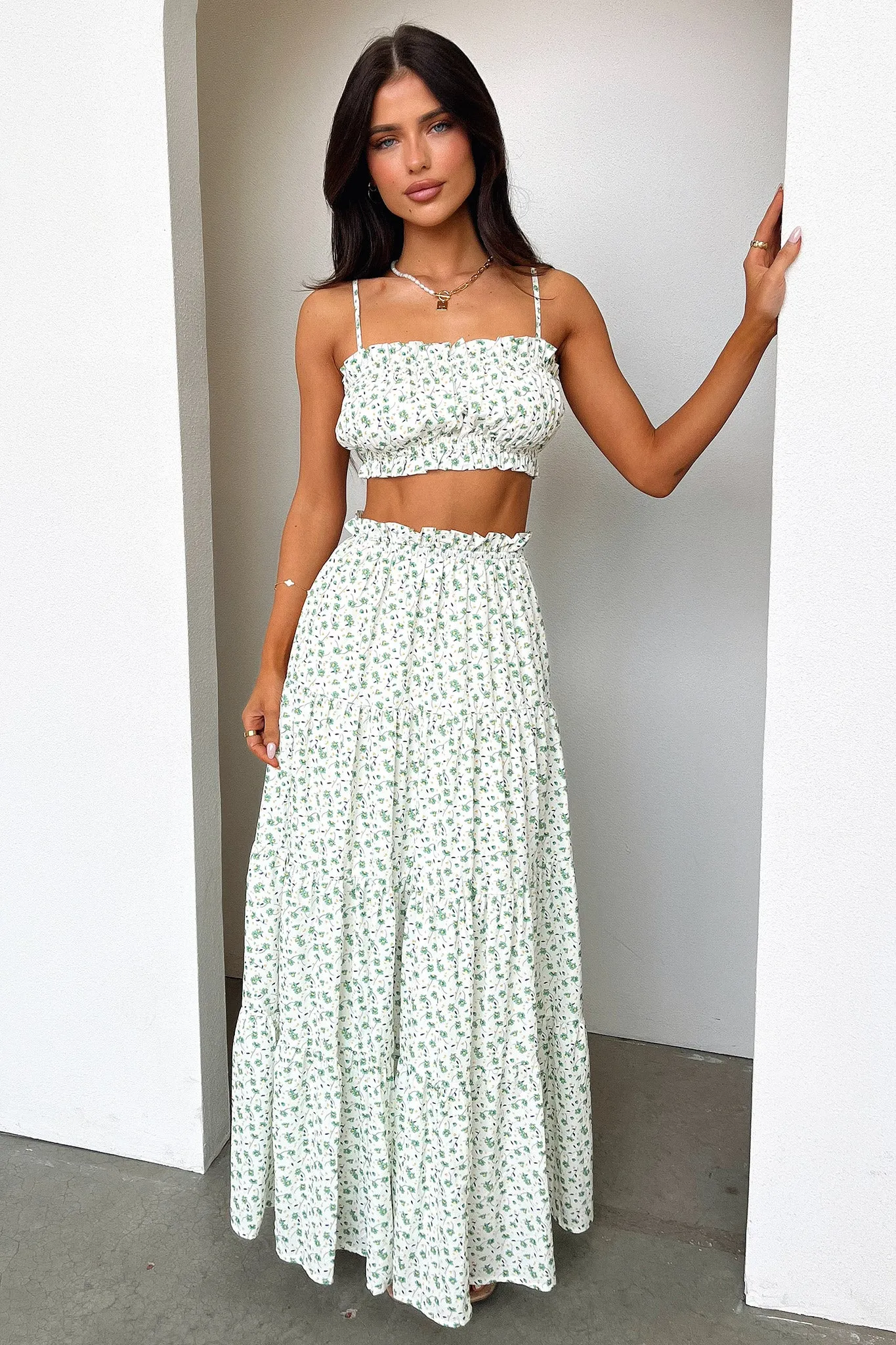 Selina Maxi Skirt - Green Floral