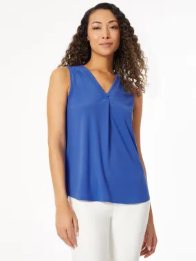 Solid Sleeveless Pleat Front Moss Crepe Top