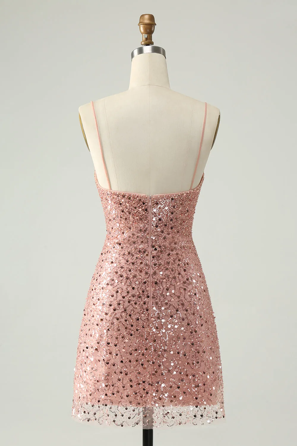 Sparkly Blush A Line Spaghetti Straps Short Homecoming Dress with Sequins