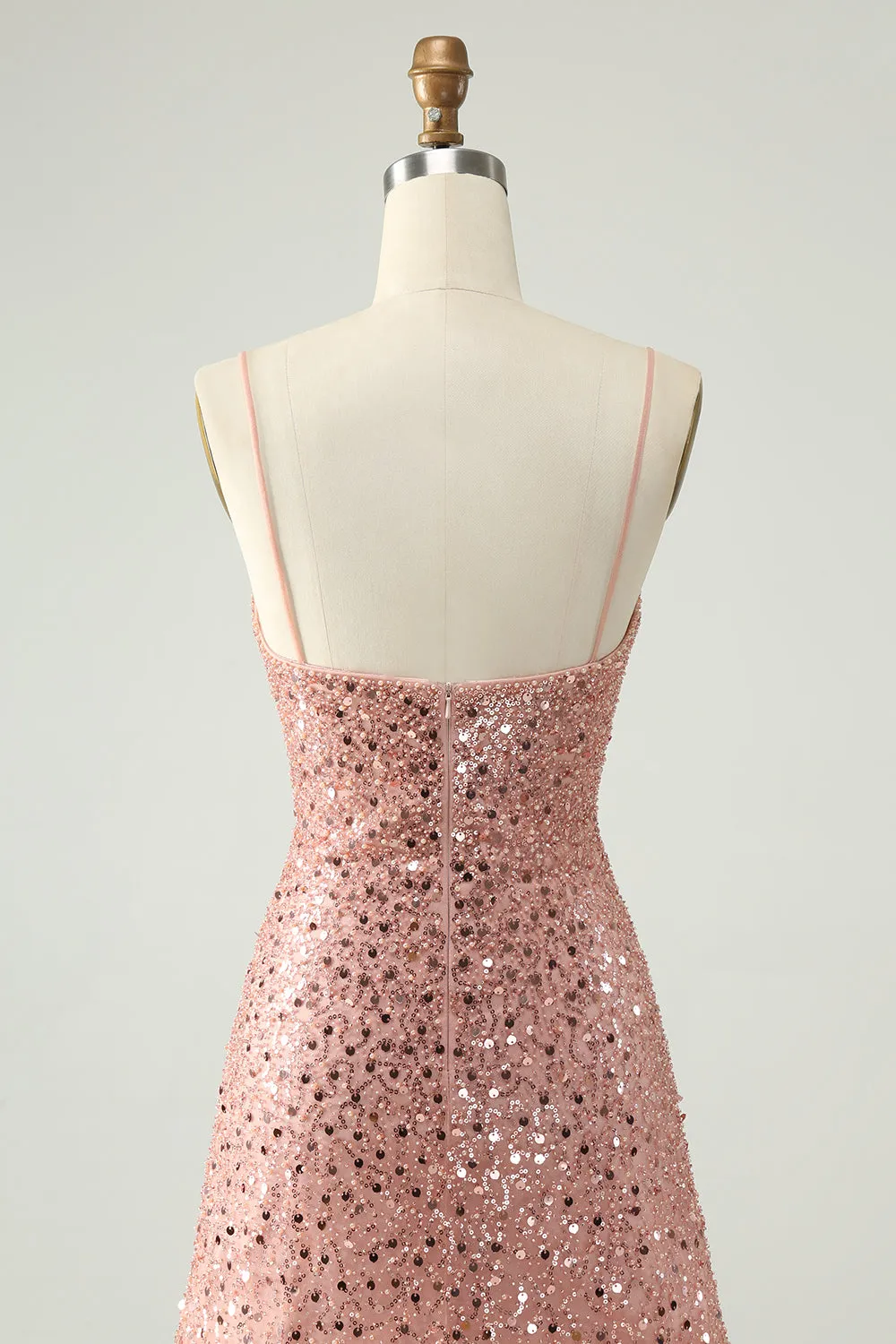 Sparkly Blush A Line Spaghetti Straps Short Homecoming Dress with Sequins