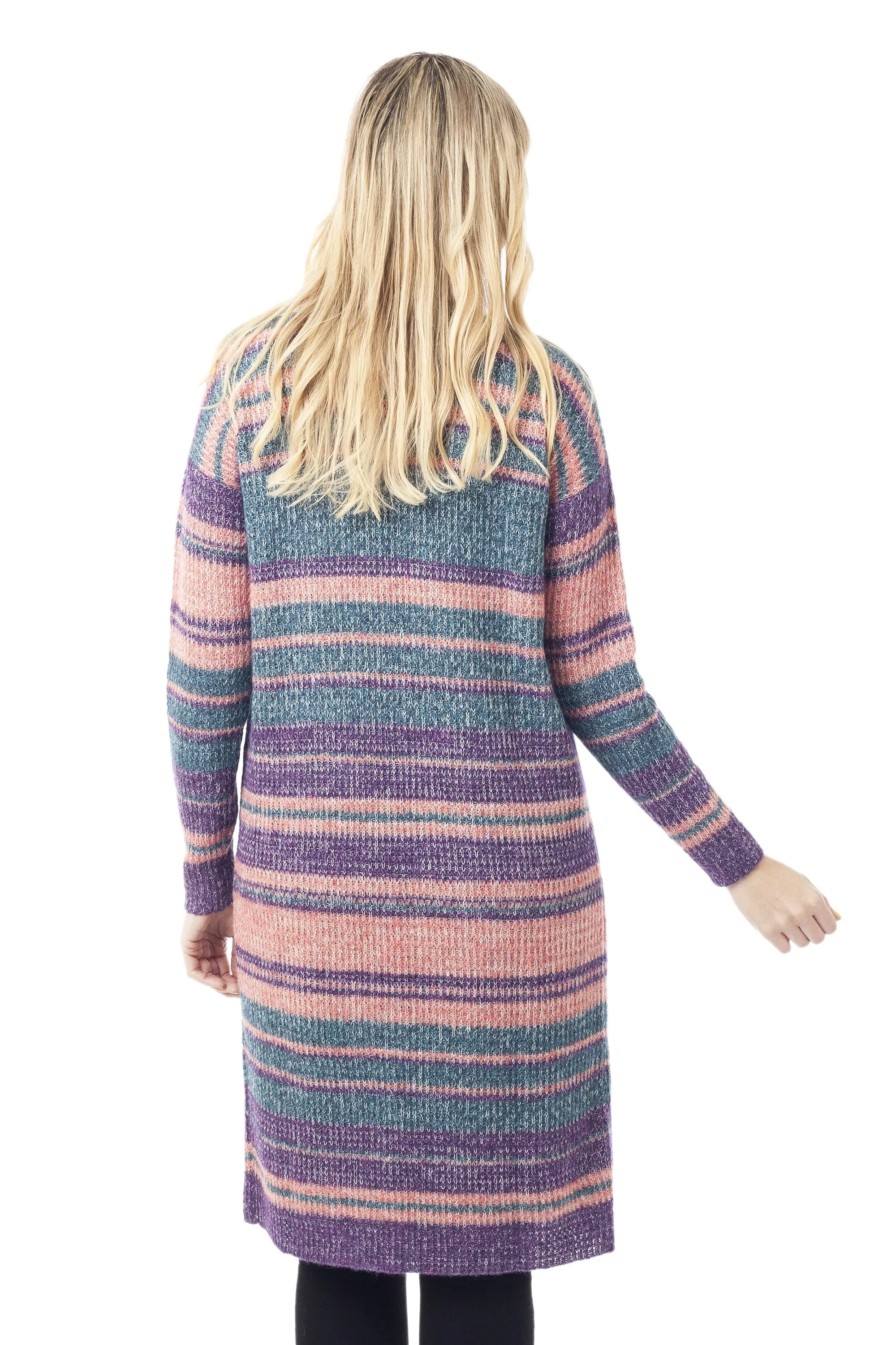 Striped Alpaca Blend Long Sleeve V-Neck Duster Cardigan - Mesa Sunrise | NOVICA