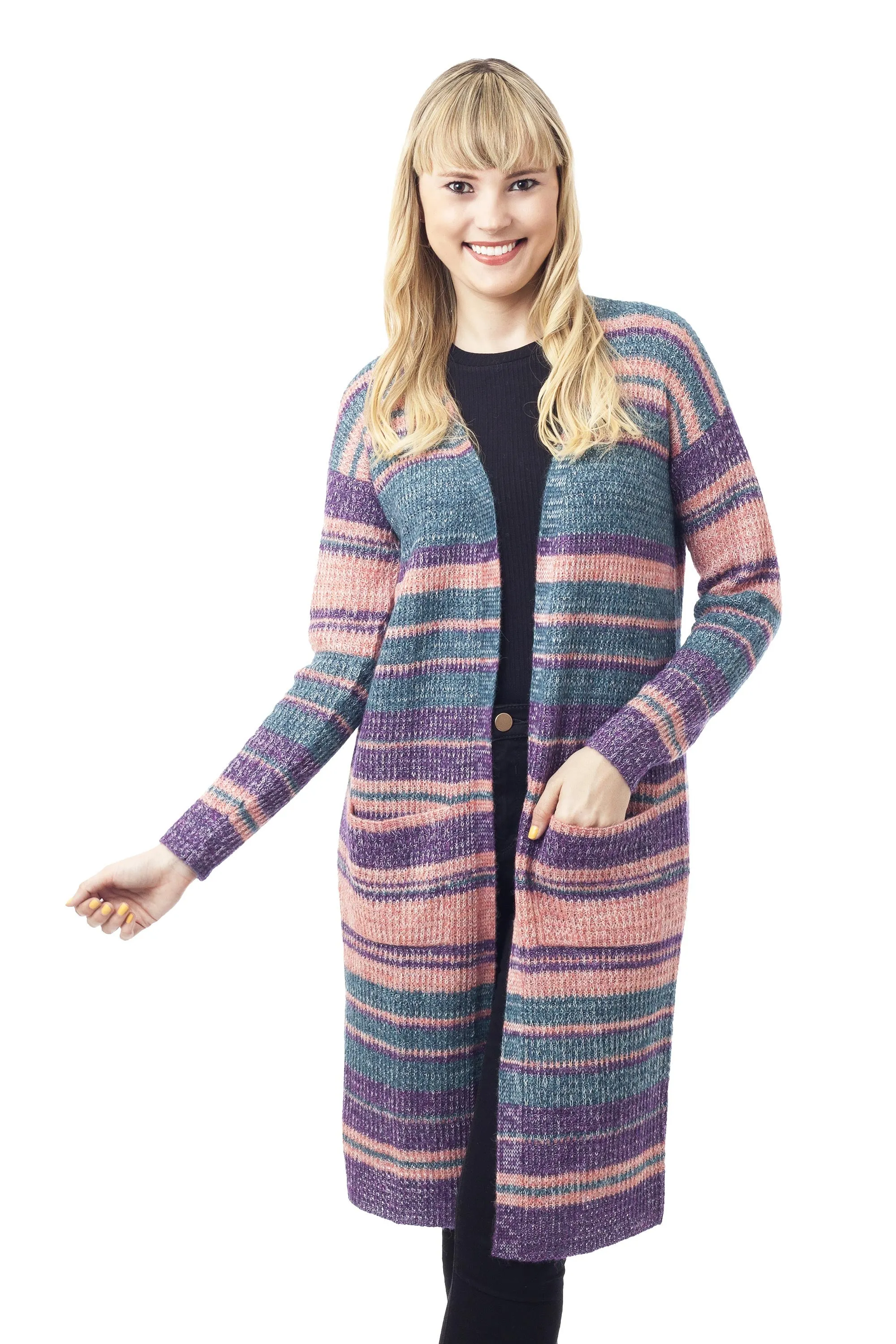 Striped Alpaca Blend Long Sleeve V-Neck Duster Cardigan - Mesa Sunrise | NOVICA