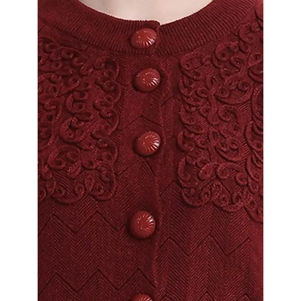 Stylish Maroon Woolen Button Closure Cardigan For Women