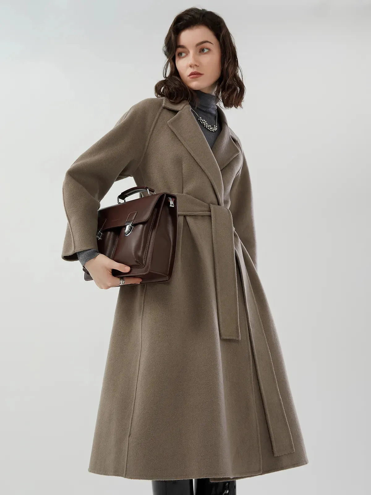 Suit Collar A-Line Wool Long Coat