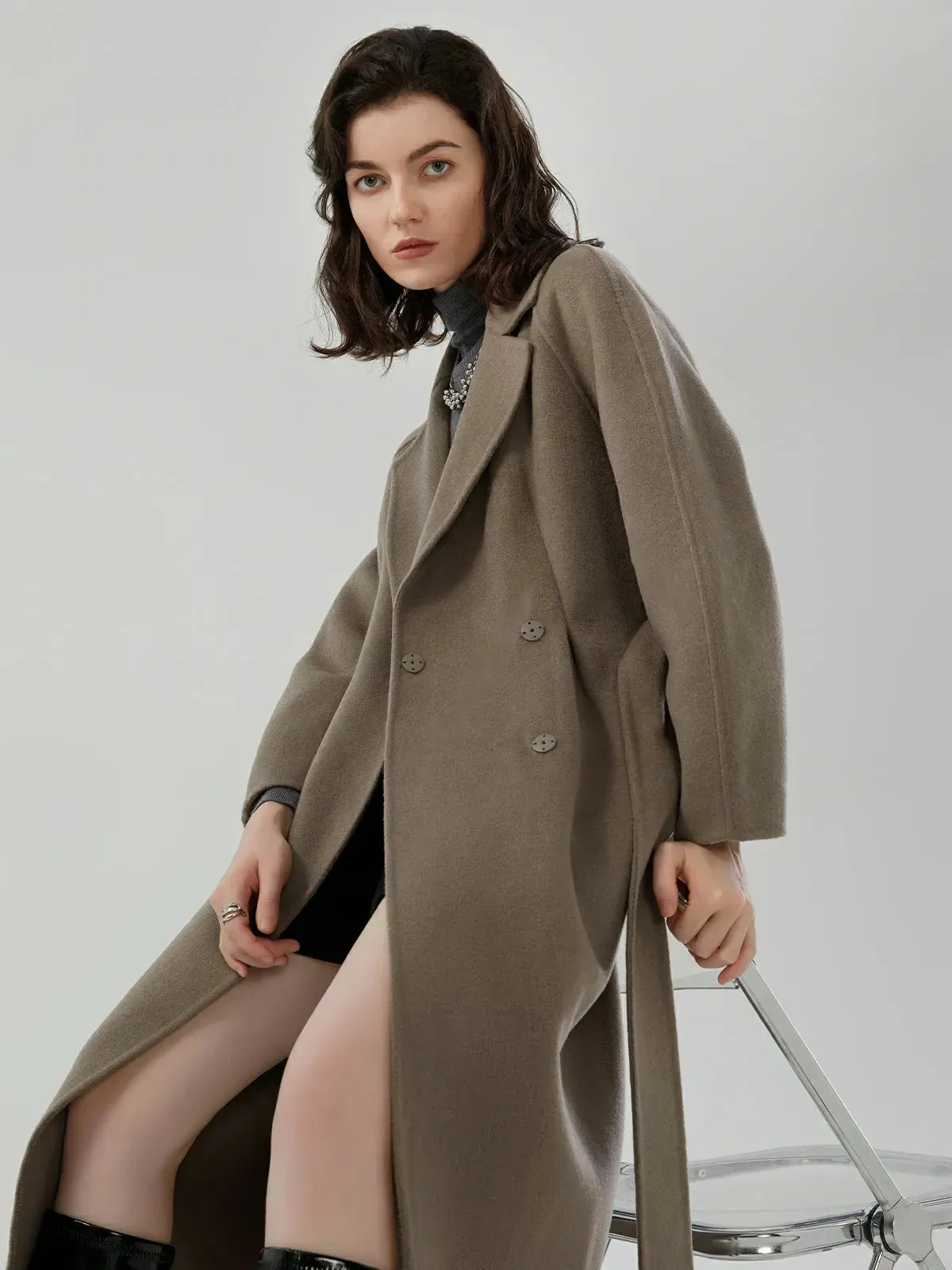 Suit Collar A-Line Wool Long Coat