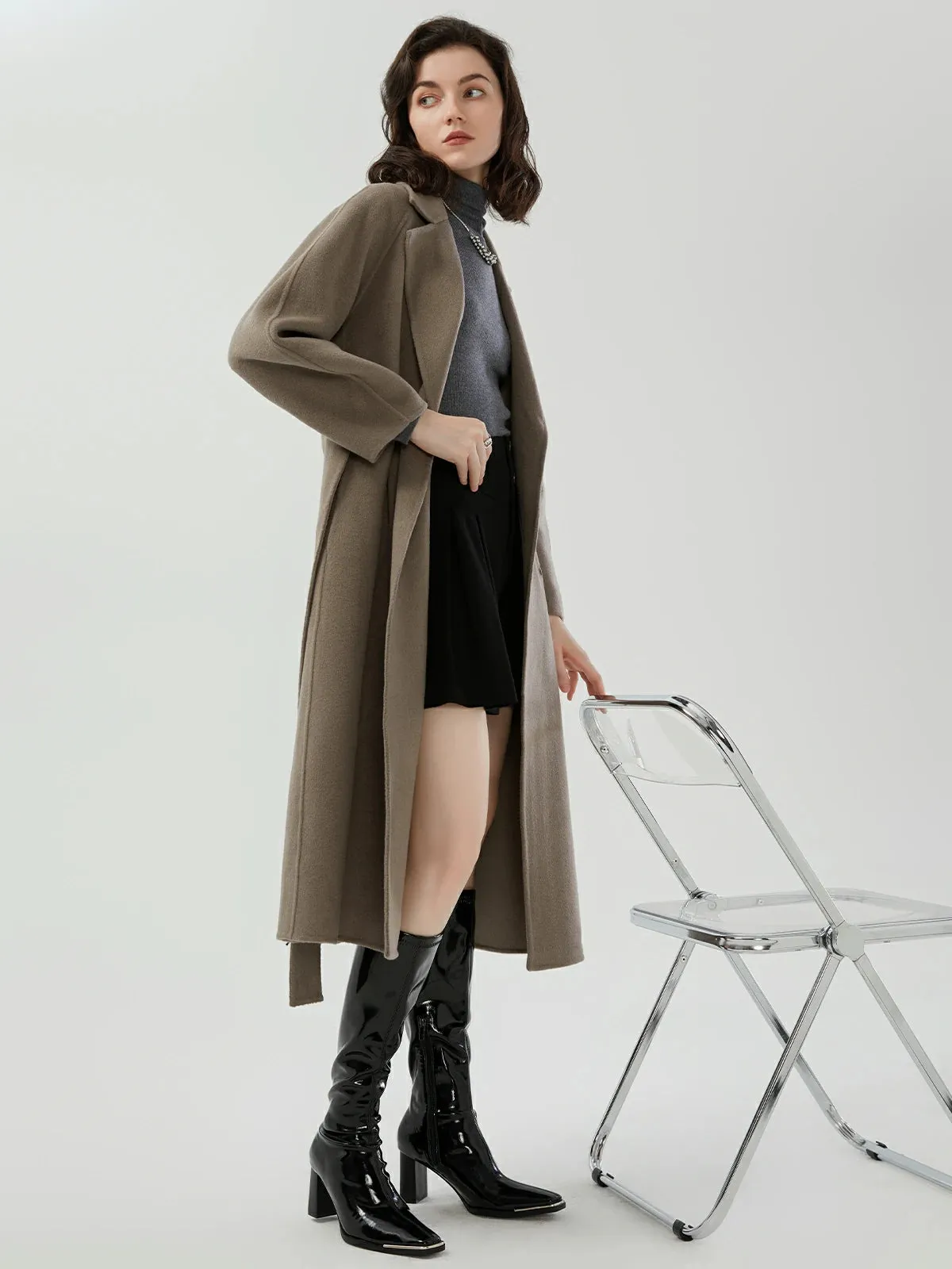 Suit Collar A-Line Wool Long Coat