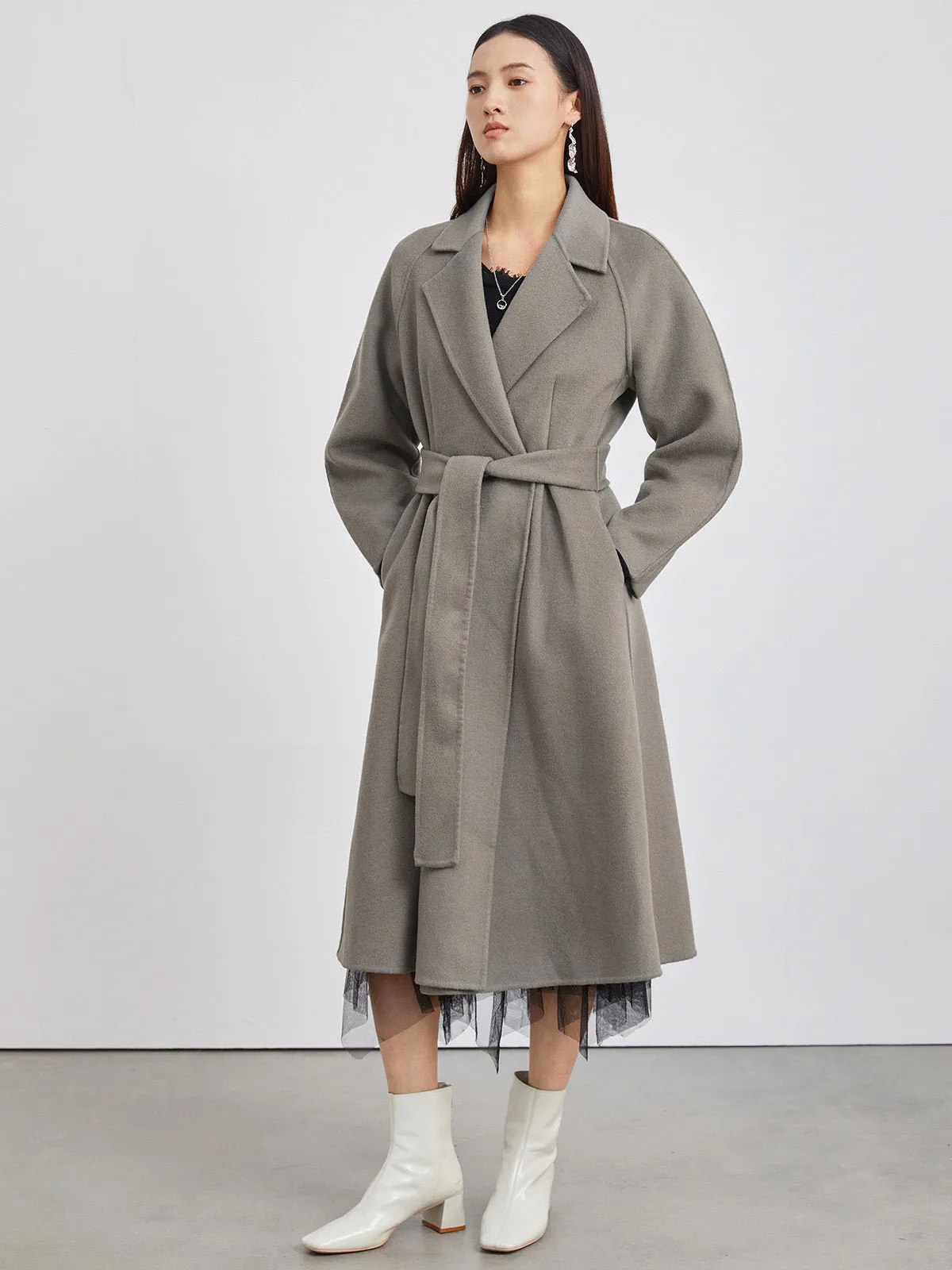 Suit Collar A-Line Wool Long Coat