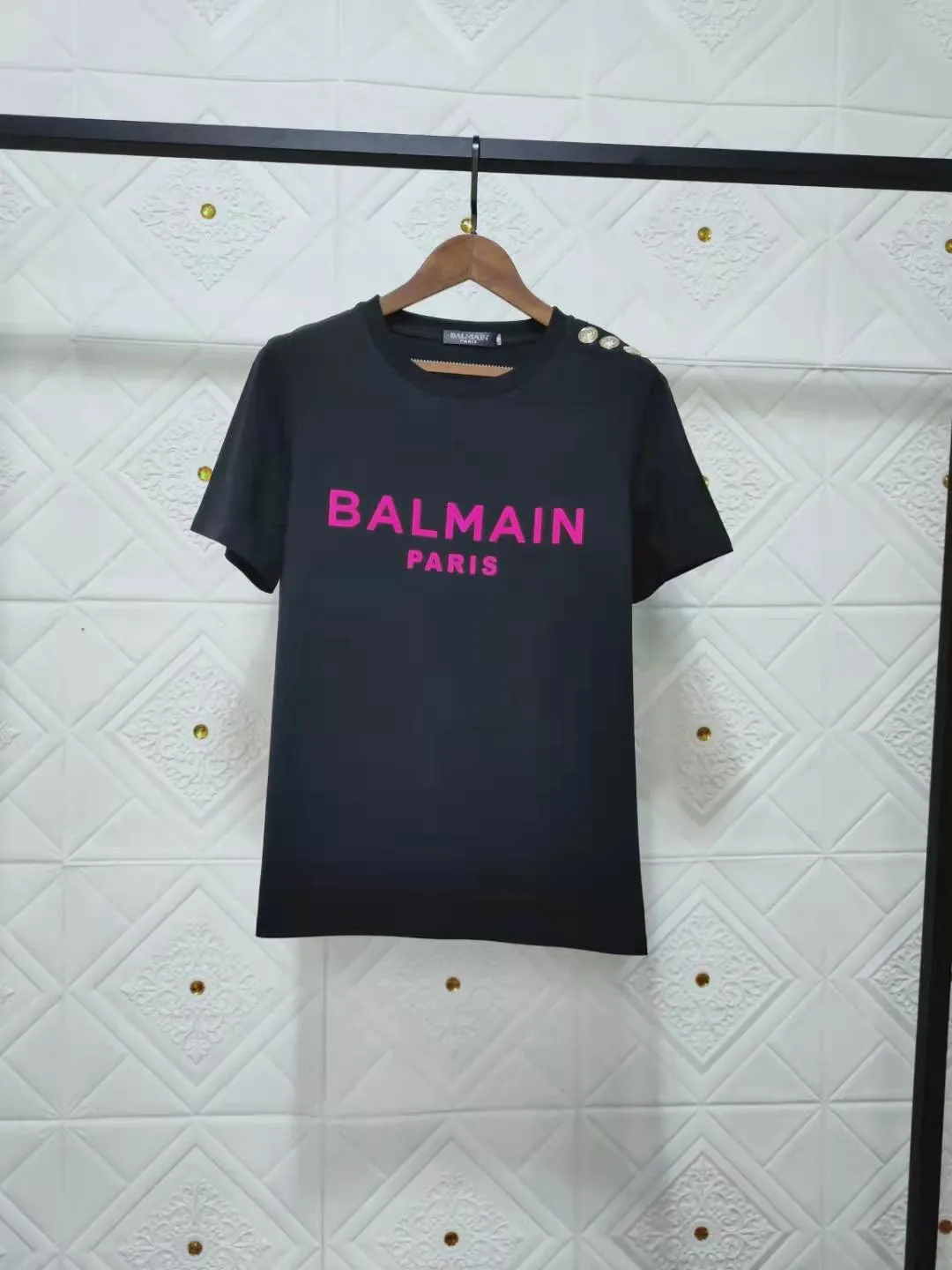 T Shirt Balmain Spring/Summer Three-Dimensional Flocking Letter Short Sleeve Cotton T-shirt