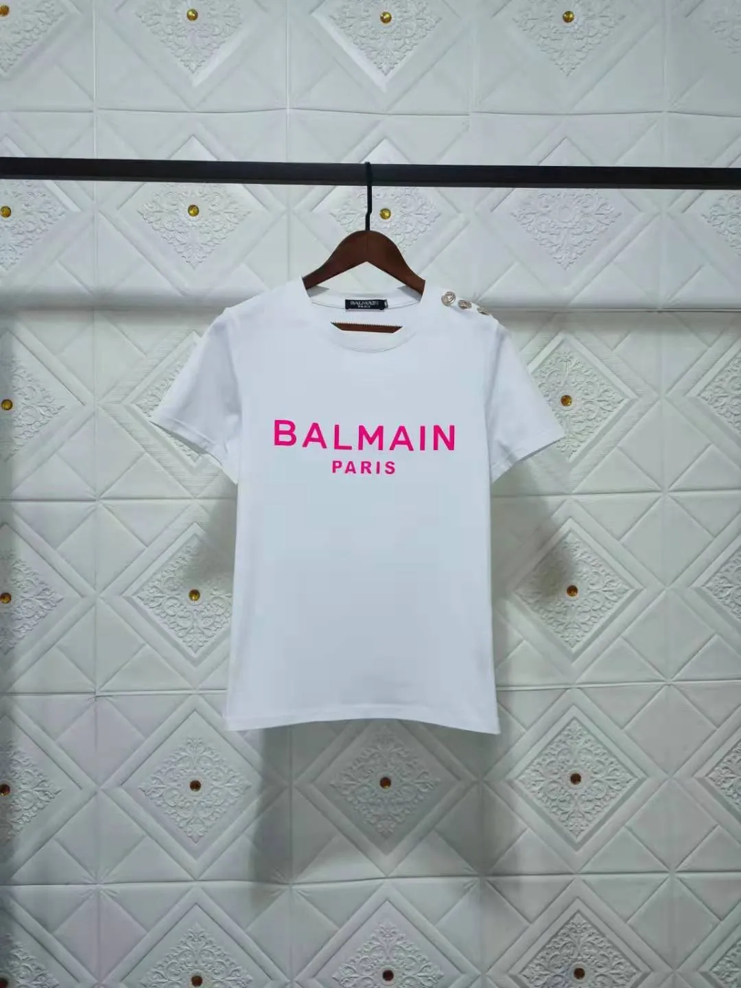 T Shirt Balmain Spring/Summer Three-Dimensional Flocking Letter Short Sleeve Cotton T-shirt