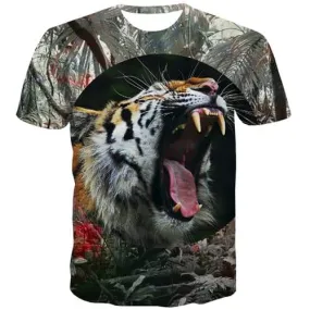 Tiger T-shirt Men Animal Tshirt Anime Ferocious Tshirt Printed Halloween T-shirts Graphic Harajuku Tshirts Casual Short Sleeve