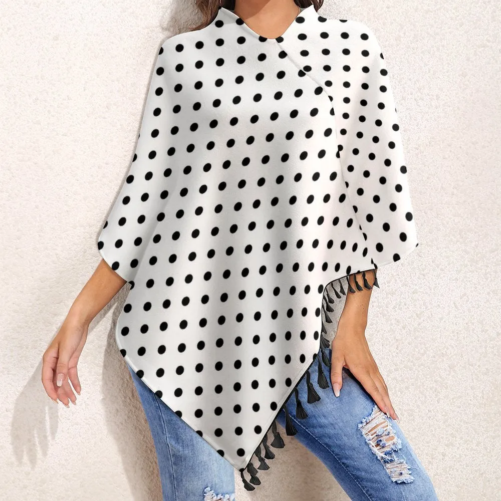 White With Black Polka Dots Tassel Cape