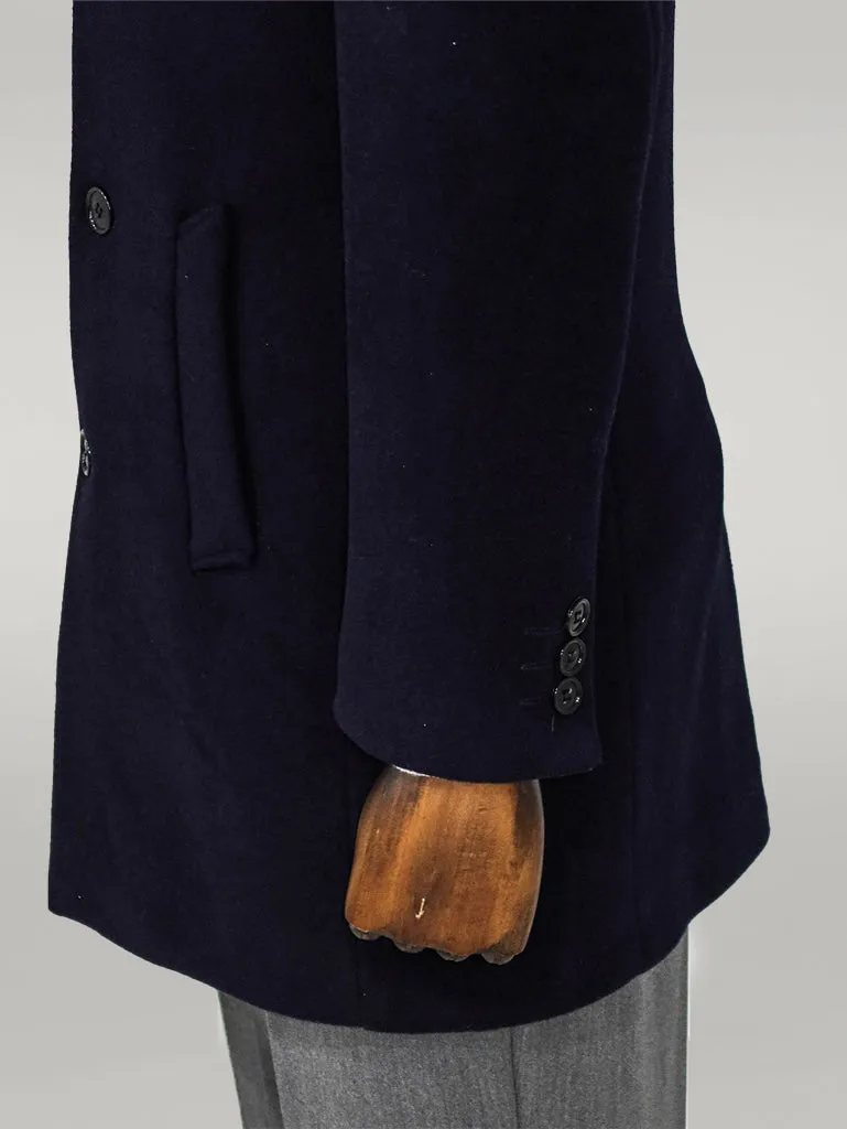 Wide Lapel Wool Navy Blue Men Coat - Wessi