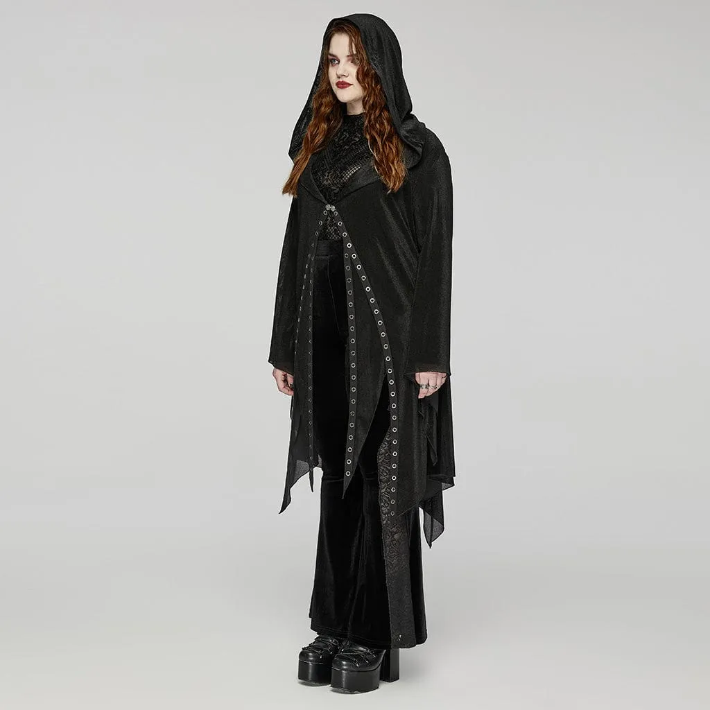 Women's Plus Size Gothic Irregular Eyelet Mesh Cardigan with Hood