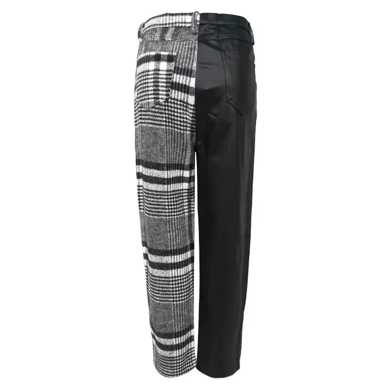 Women's PU Plaid Ankle Pants