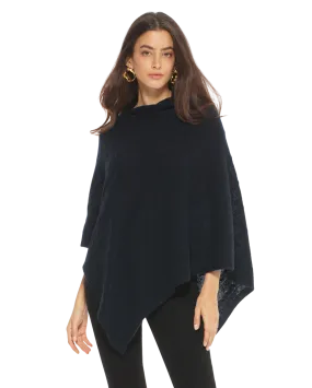 Womens's Pure Cashmere Cable Knit Poncho Navy Blue