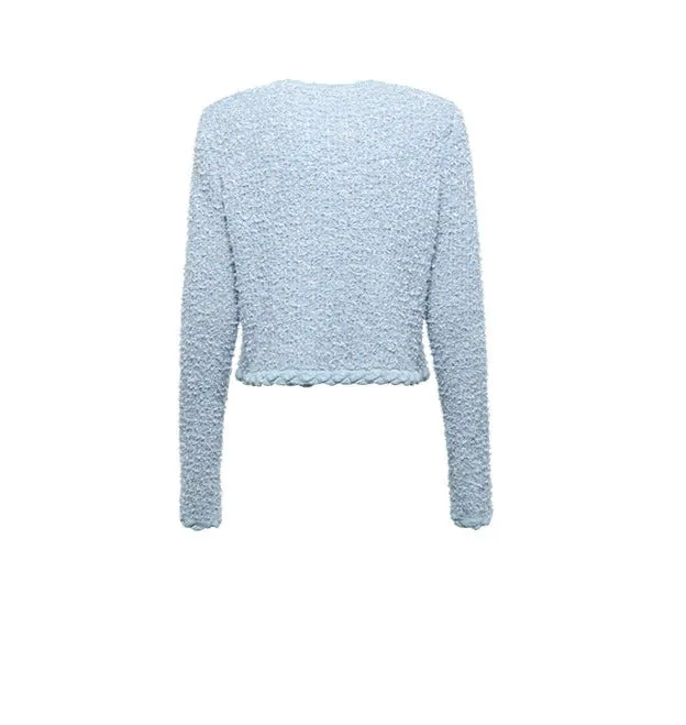 YES BY YESIR elegant simple pastel blue wool fragrance knit skirt cardigan - Sea