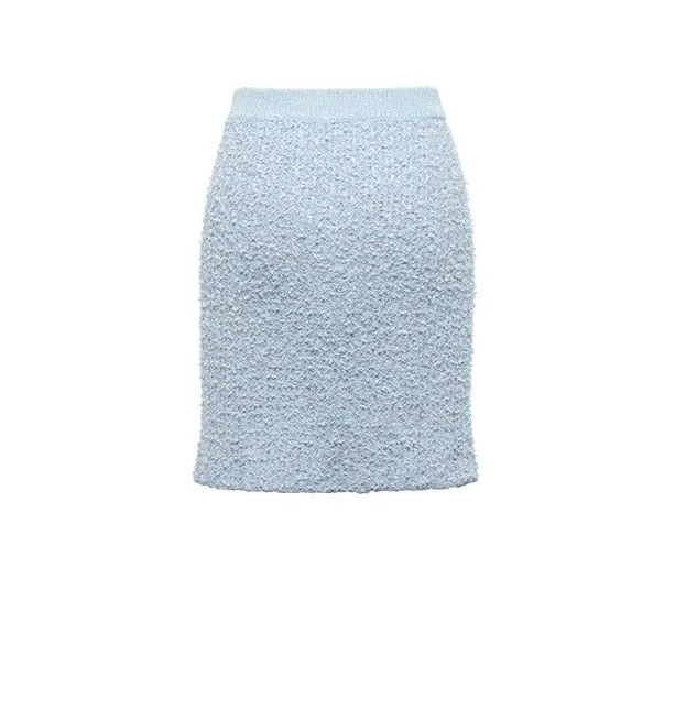 YES BY YESIR elegant simple pastel blue wool fragrance knit skirt cardigan - Sea